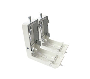 Close-up view of Cyber mounting brackets, highlighting their sturdy design and sliding adjustment feature.