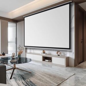 Retractable JK HD Home Theatre Screen in a multi-purpose room.
