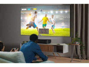 Epson EH-LS800B projector displayed in a modern home theater setup, delivering 4K visuals on a large screen.