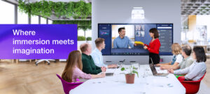 Epson EB-760W ultra-short-throw projector in a boardroom.