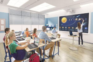 Students using the Epson EB-760W for interactive lessons.